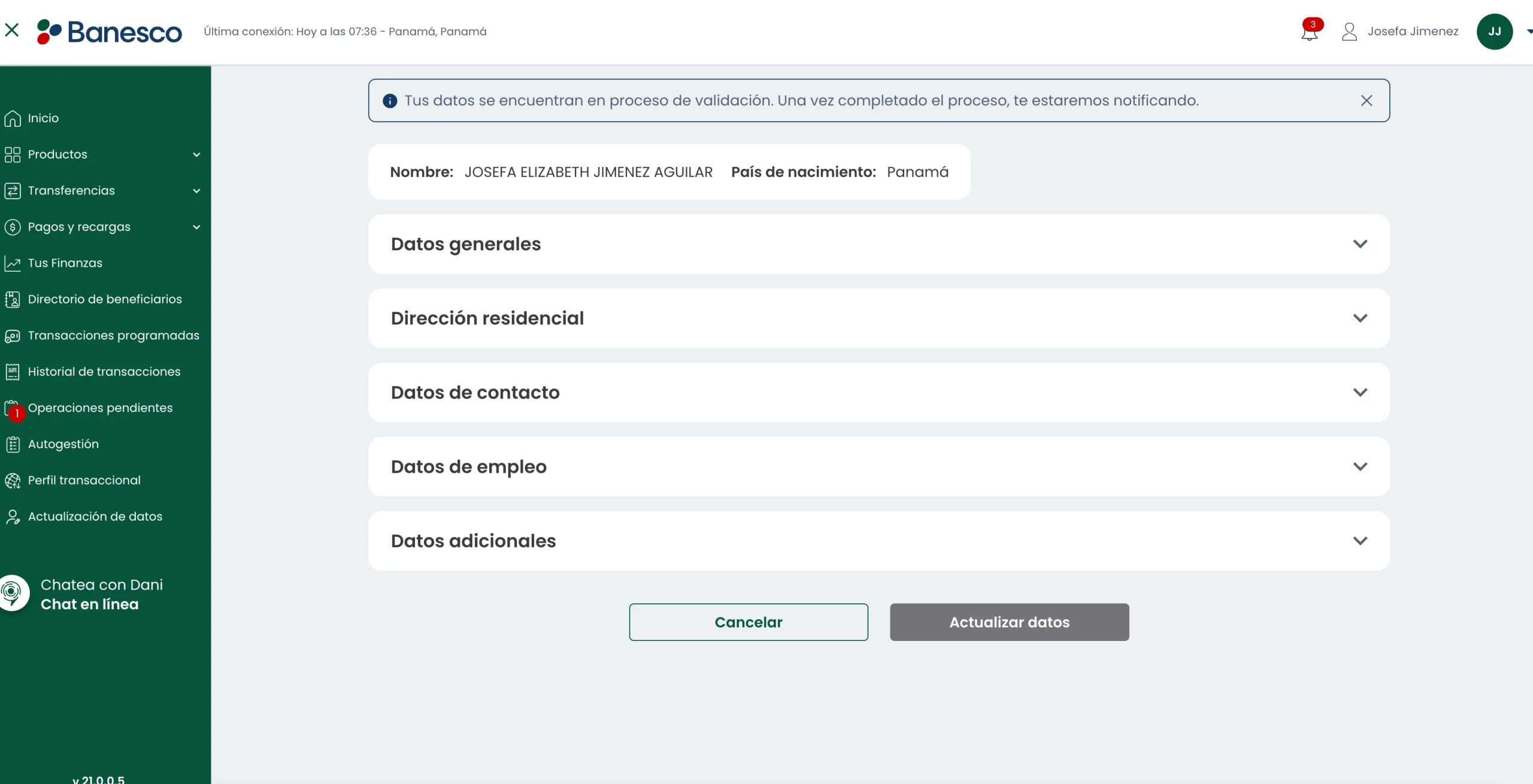 Guarda los cambios. Tus datos serán validados y quedarán en revisión.
