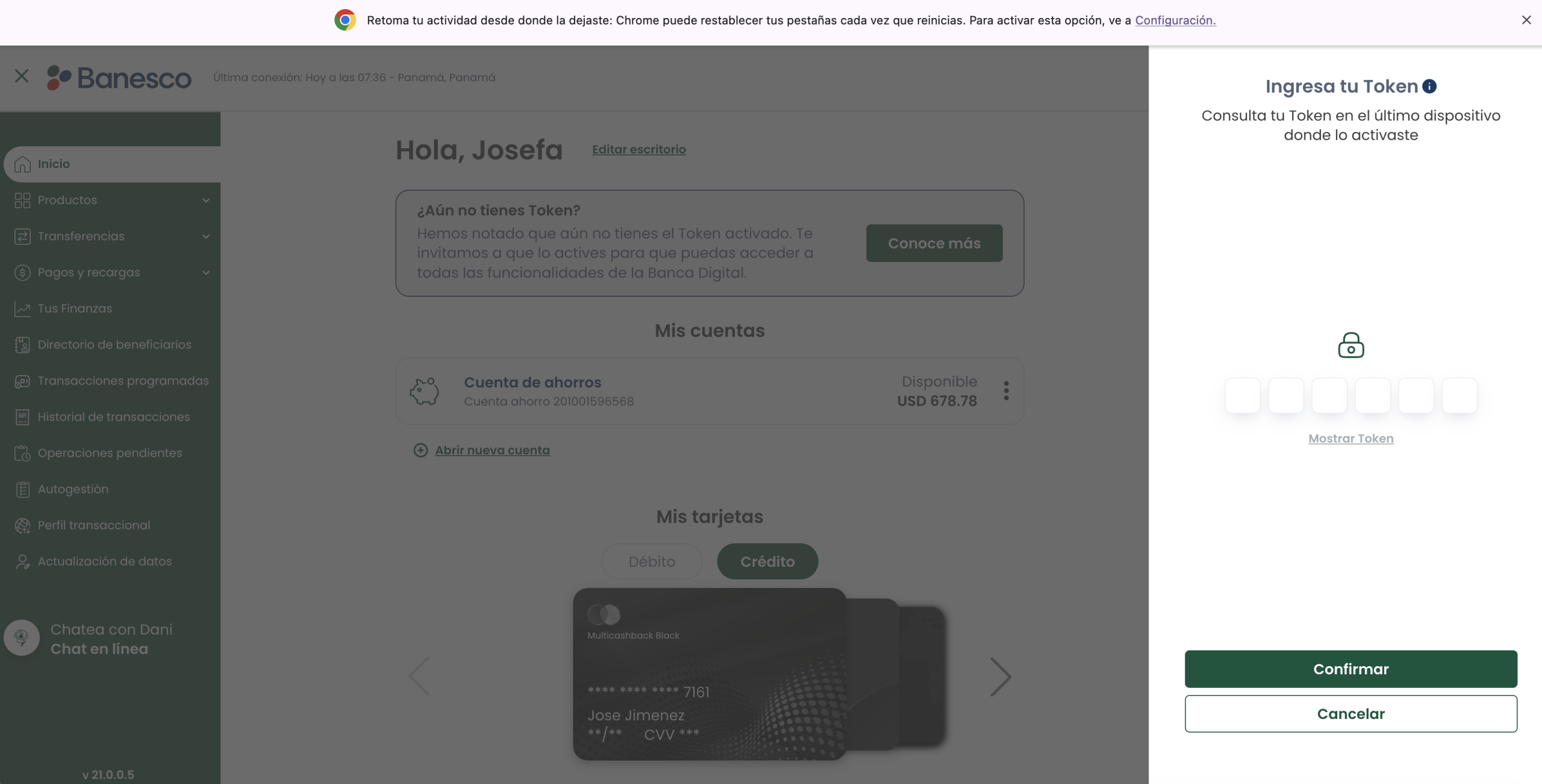 Ingresa tu token de seguridad para confirmar tu identidad.